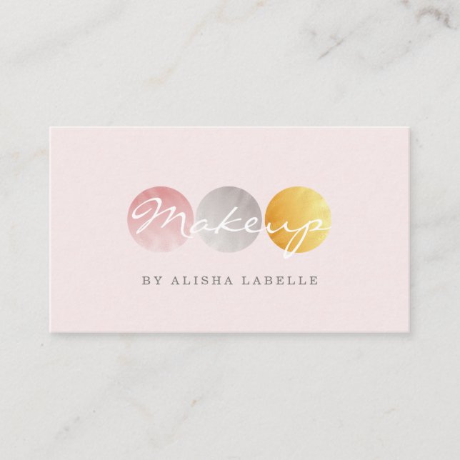 Beauty Makeup Artist Palette Pink / Silver / Gold Business Card (Front)