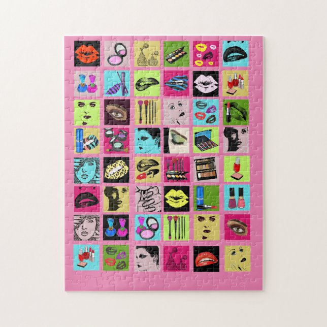 Beauty Makeup Cosmetics womens faces collage art Jigsaw Puzzle (Vertical)