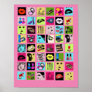 Beauty Makeup Cosmetics womens faces collage art Poster
