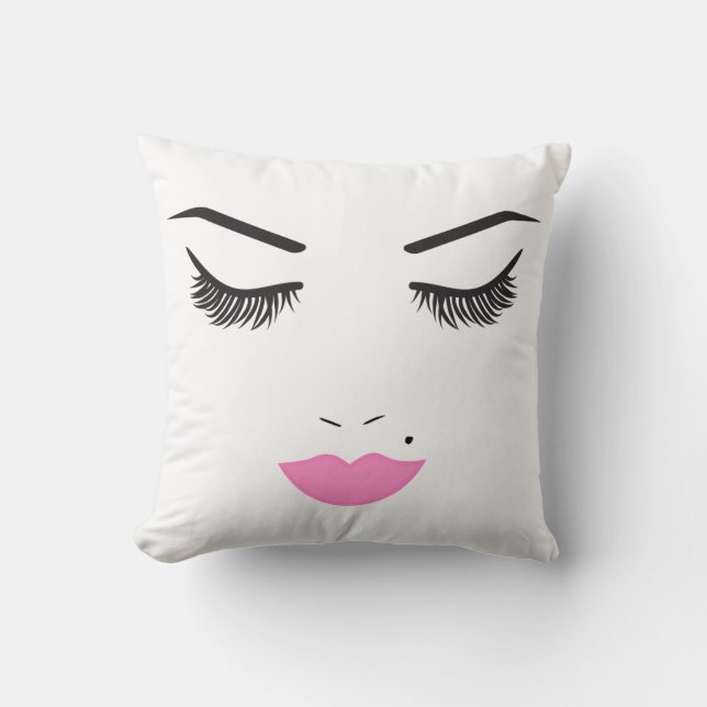 Beauty Makeup Face Lashes & Pink Lips Chic Cushion (Front)