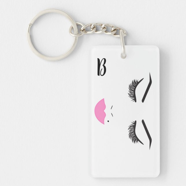Beauty Makeup Face Lashes & Pink Lips Chic Key Ring (Front)