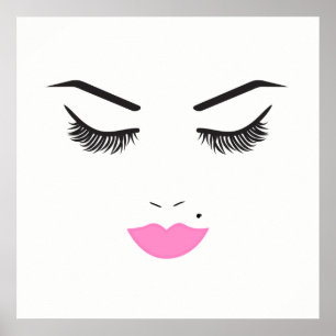 Beauty Makeup Face Lashes & Pink Lips Chic Poster