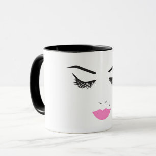 Beauty Makeup Face Lashes & Pink Lips Salon Clock Mug