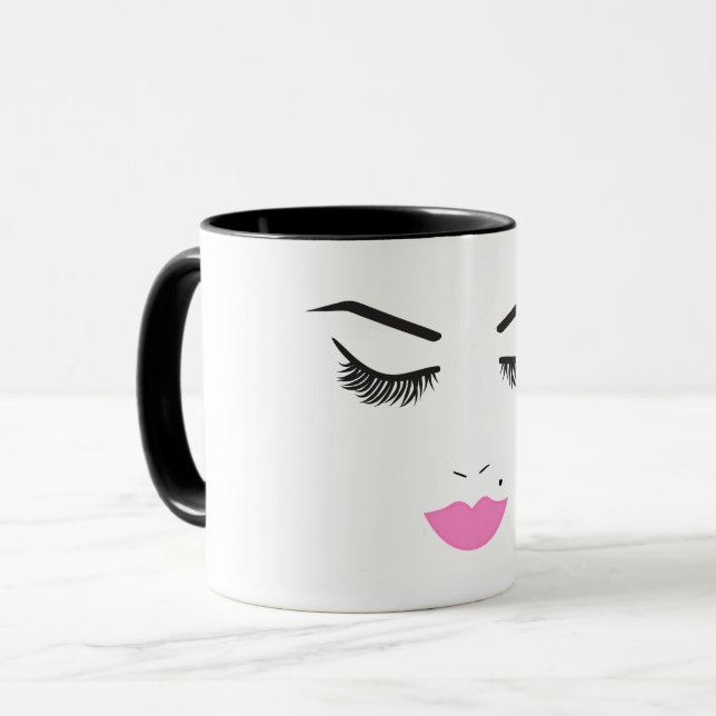 Beauty Makeup Face Lashes & Pink Lips Salon Clock Mug (Front Left)