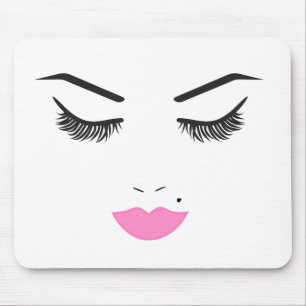 Beauty Makeup Face Lashes & Pink Lips Salon Mouse Mat