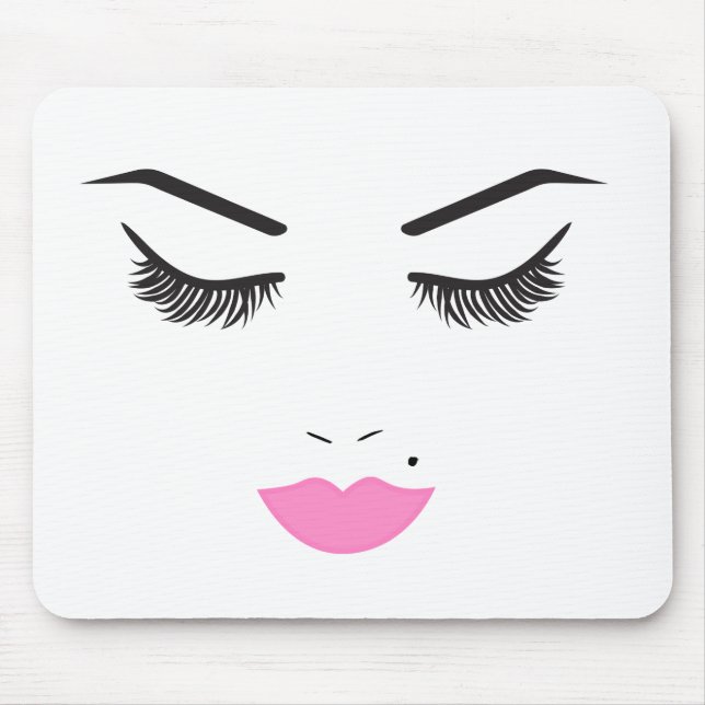 Beauty Makeup Face Lashes & Pink Lips Salon Mouse Mat (Front)