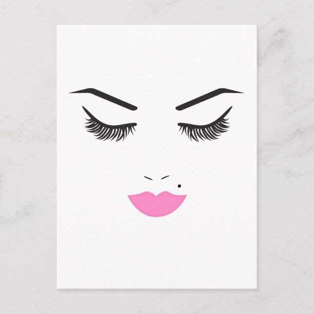 Beauty Makeup Face Lashes & Pink Lips Salon Postcard (Front)