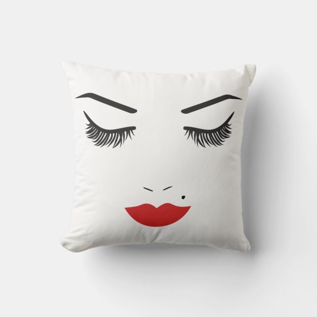 Beauty Makeup Face Lashes & Red Lips Chic Cushion (Front)
