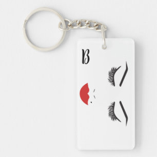 Beauty Makeup Face Lashes & Red Lips Chic Key Ring
