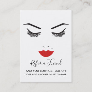 Beauty Makeup Face Lashes Red Lips Referral Salon Business Card