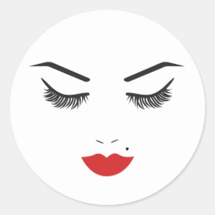Beauty Makeup Face Lashes & Red Lips Salon Classic Round Sticker