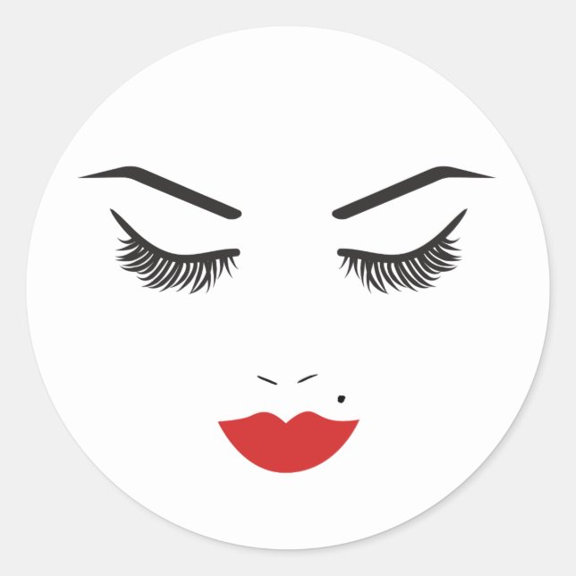Beauty Makeup Face Lashes & Red Lips Salon Classic Round Sticker (Front)