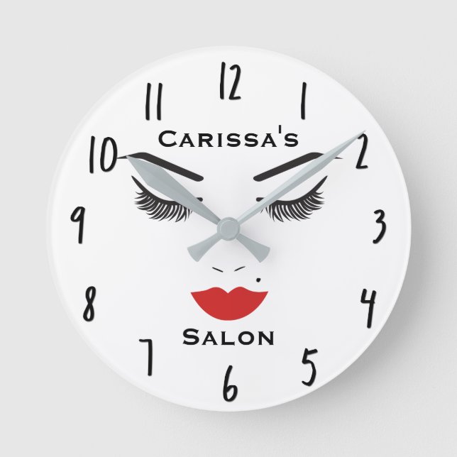 Beauty Makeup Face Lashes & Red Lips Salon Clock (Front)