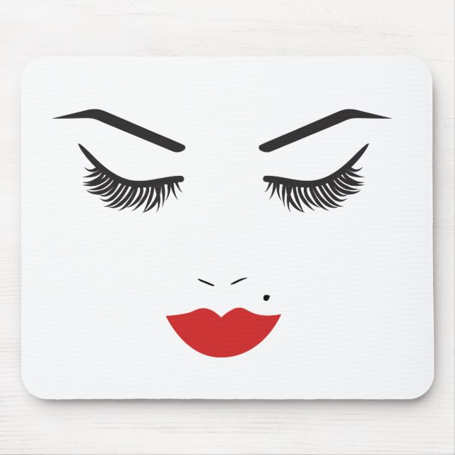 Beauty Makeup Face Lashes & Red Lips Salon Mouse Mat (Front)