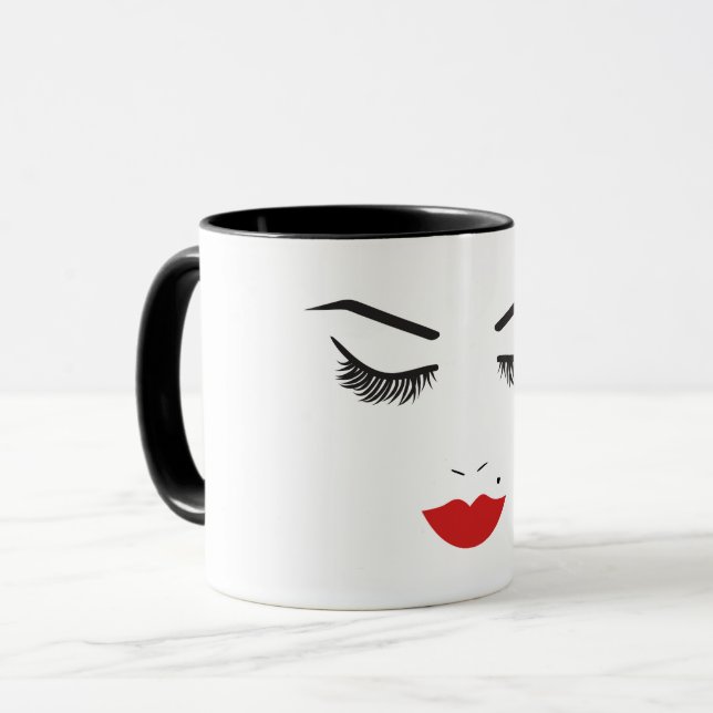 Beauty Makeup Face Lashes & Red Lips Salon Mug (Front Left)