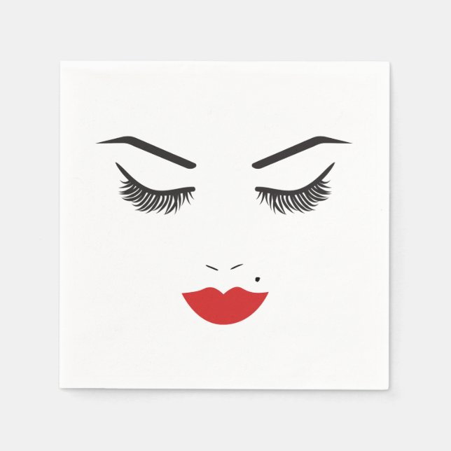 Beauty Makeup Face Lashes & Red Lips Salon Napkin (Front)