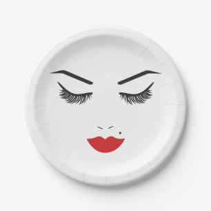 Beauty Makeup Face Lashes & Red Lips Salon Paper Plate