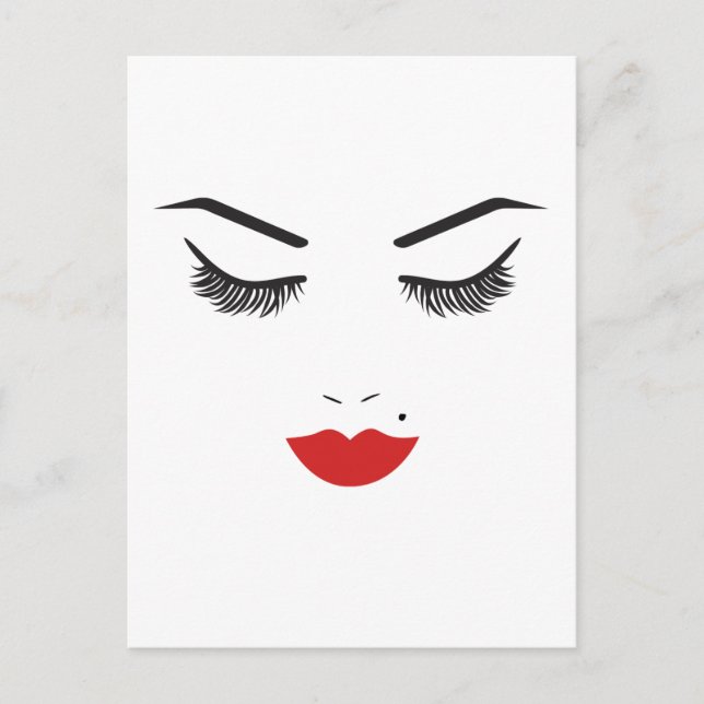 Beauty Makeup Face Lashes & Red Lips Salon Postcard (Front)