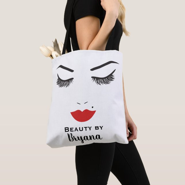 Beauty Makeup Face Lashes & Red Lips Salon Tote Bag (Close Up)