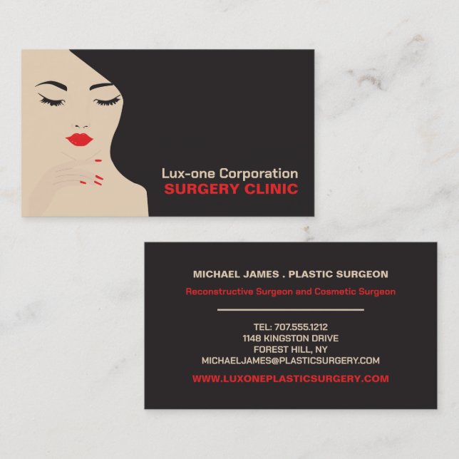 Beauty Model, Plastic Surgeon, Plastic Surgery Business Card (Front/Back)