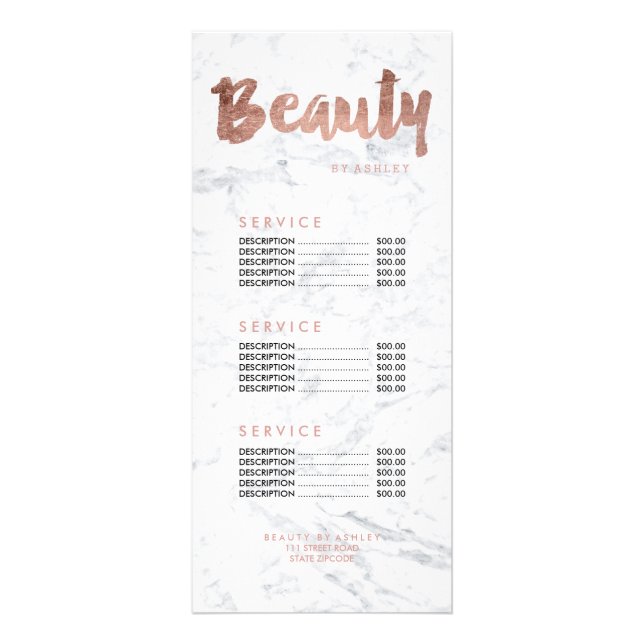 Beauty modern gold typography marble price list rack card (Front)