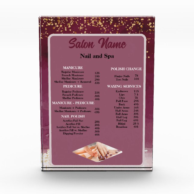 Beauty Nail Salon Price List menu red purple Photo Block (Front)