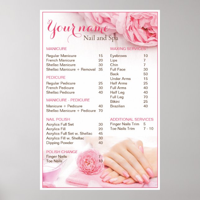 Beauty Nail Salon Price List Poster (Front)