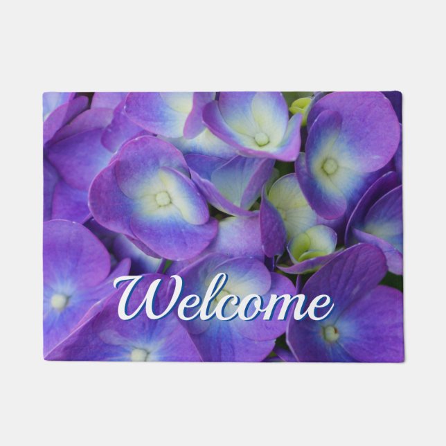 Beauty Of a Blue Hydrangea Welcome Doormat (Front)
