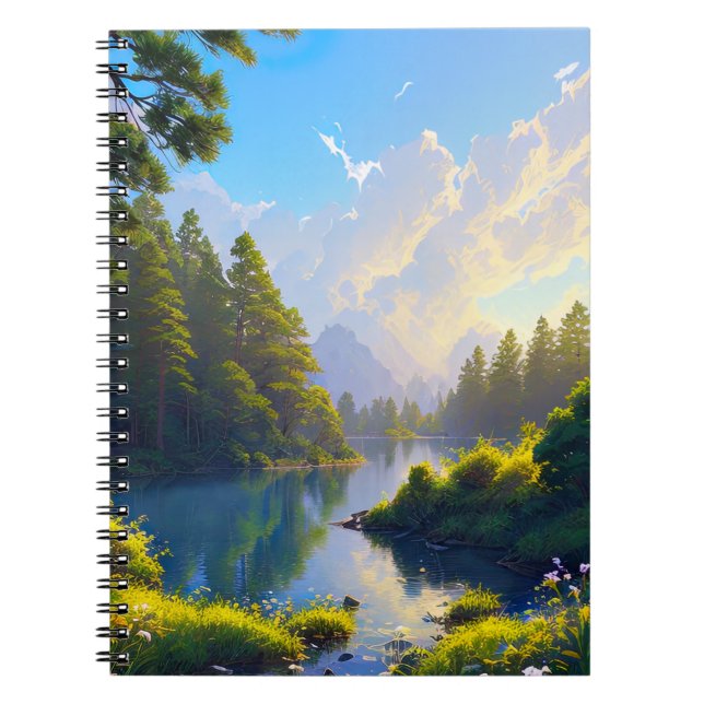 Beauty of a Peaceful River in the Pine Forest Notebook (Front)