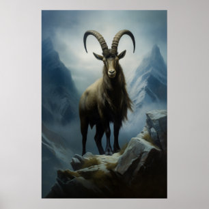 Beauty of Alpine Ibex on Cliff Poster