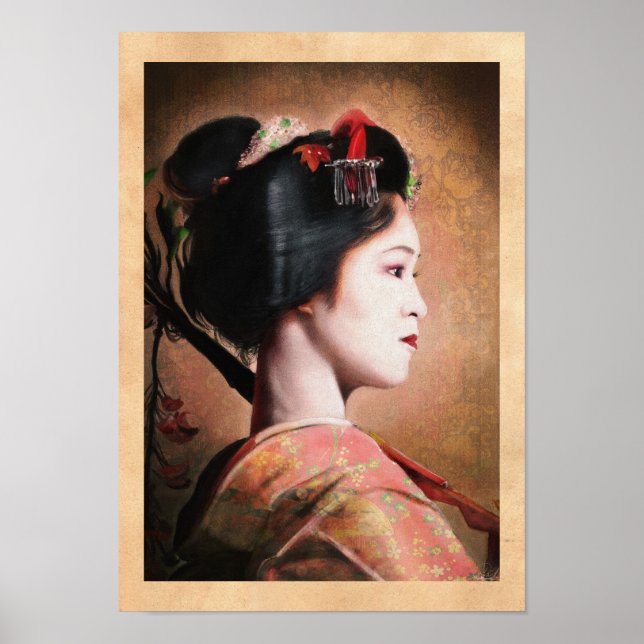 Beauty of Geisha - cool oriental japanese painting Poster (Front)