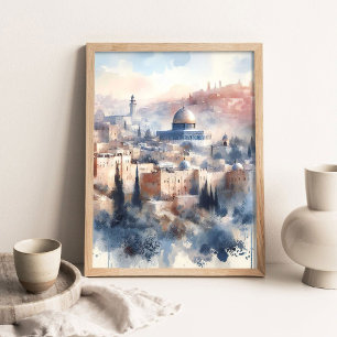 Beauty of Jerusalem Painting, Watercolor Christian Poster