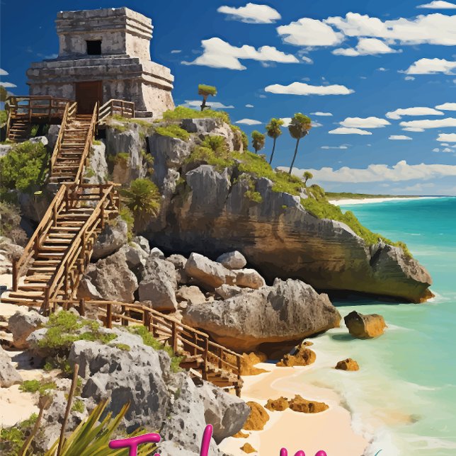 Beauty of Tulum: Mayan Riviera T-Shirt Square Sticker (Regala un pedacito de caribe)