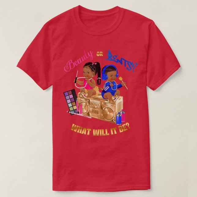 Beauty or Beats Baby Gender Reveal Royal Blue Hot  T-Shirt (Design Front)