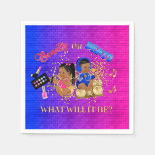 Beauty or Beats Blue Hot Pink Gold Gender Reveal Napkin
