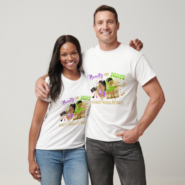 Beauty or Beats Purple Green Gender Reveal T-Shirt (Unisex)
