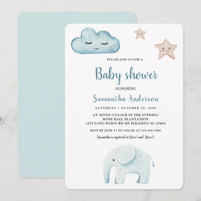 Beauty Pastel Blue Elephant  Invitation (Front/Back)