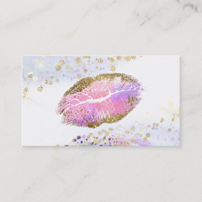*~* Beauty Pink Gold Pastel Glitter Lips Makeup Business Card (Front)