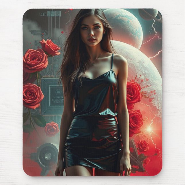beauty, planets, flowers and AI Mouse Mat (Front)