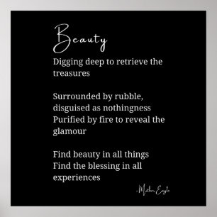 Beauty poem poetry black white wall art decor 