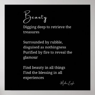 Beauty poem poetry black white wall art decor 