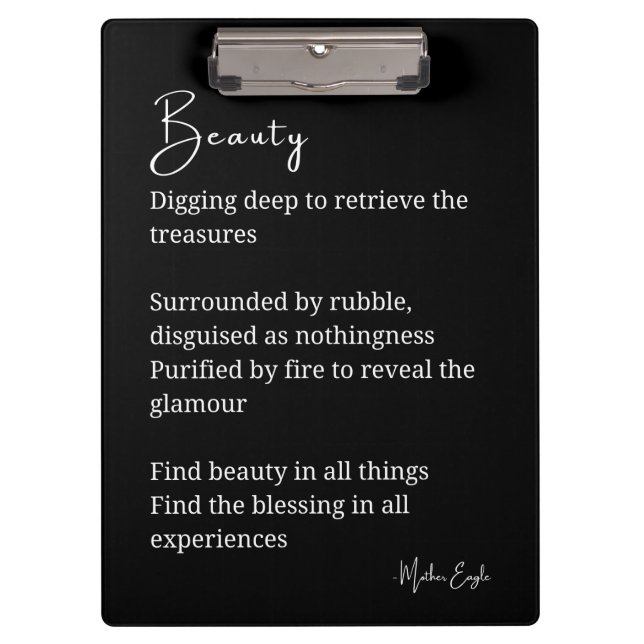 Beauty poem poetry black white wall art decor  clipboard (Front)