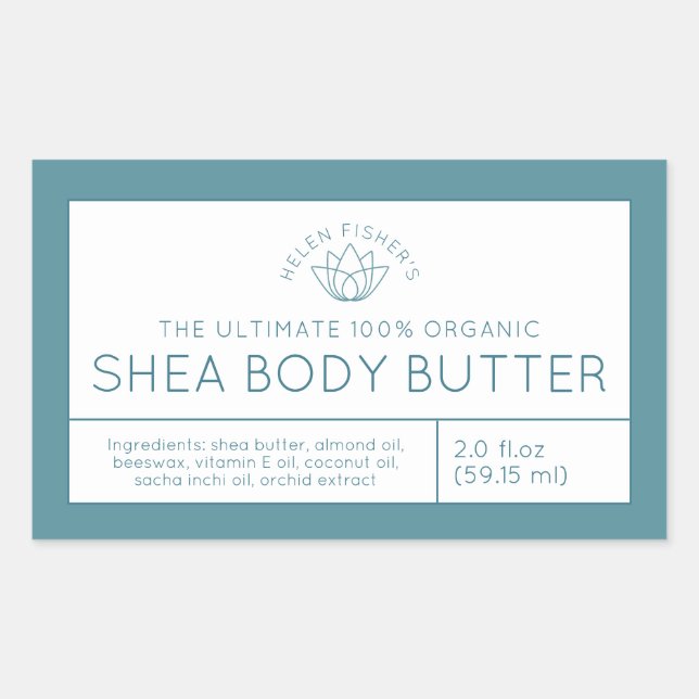 Beauty product ingredients teal white lotus label (Front)