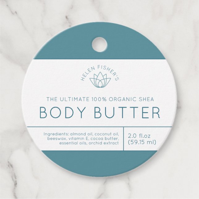 Beauty product ingredients teal white lotus label (Front)