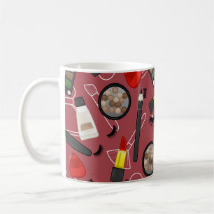 Beauty products pattern on a red backgroundapplica coffee mug