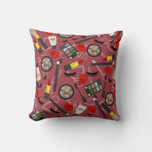 Beauty products pattern on a red backgroundapplica cushion