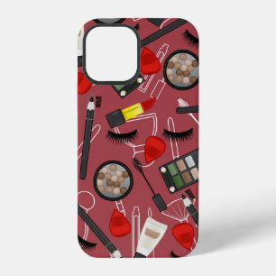 Beauty products pattern on a red backgroundapplica iPhone 12 case
