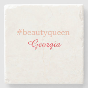 Beauty queenhashtag light red add name girl boss  stone coaster