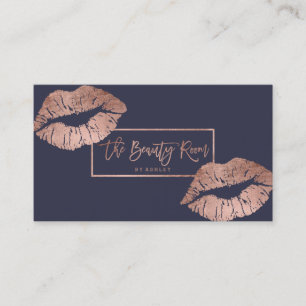 Beauty room typography lips faux rose gold business card