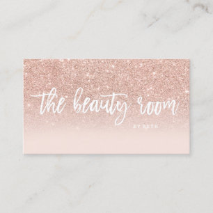 Beauty room typography rose gold glitter blush business card